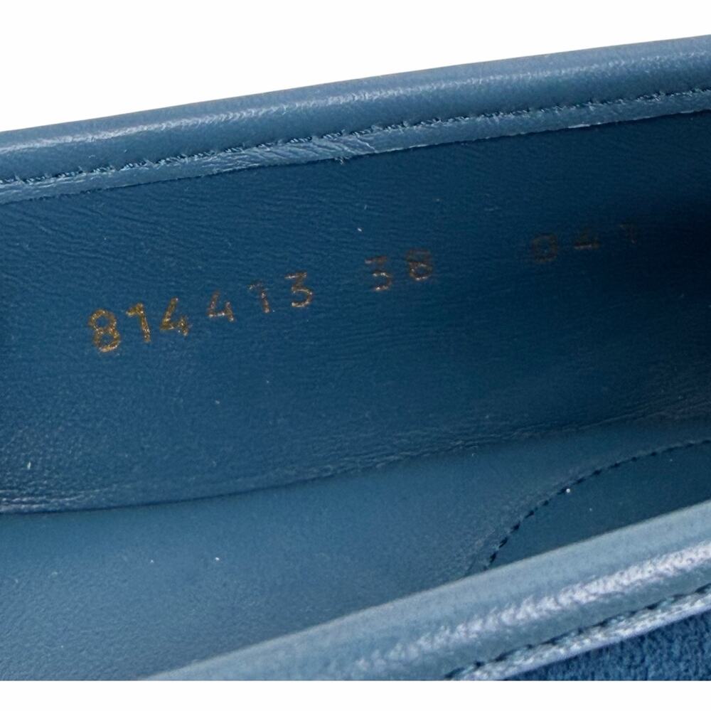 Gucci Kid Scamosciato Horsebit Mary Jane Flats Deep Acqua Size 38 - Picture 13 of 15